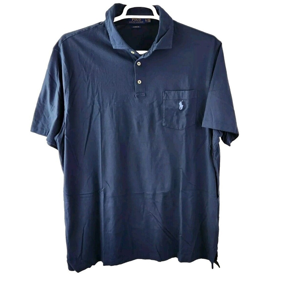 Polo Ralph‎ Lauren Shirt Men XL Navy Classic Fit Blue Pony Solid Golf Polo